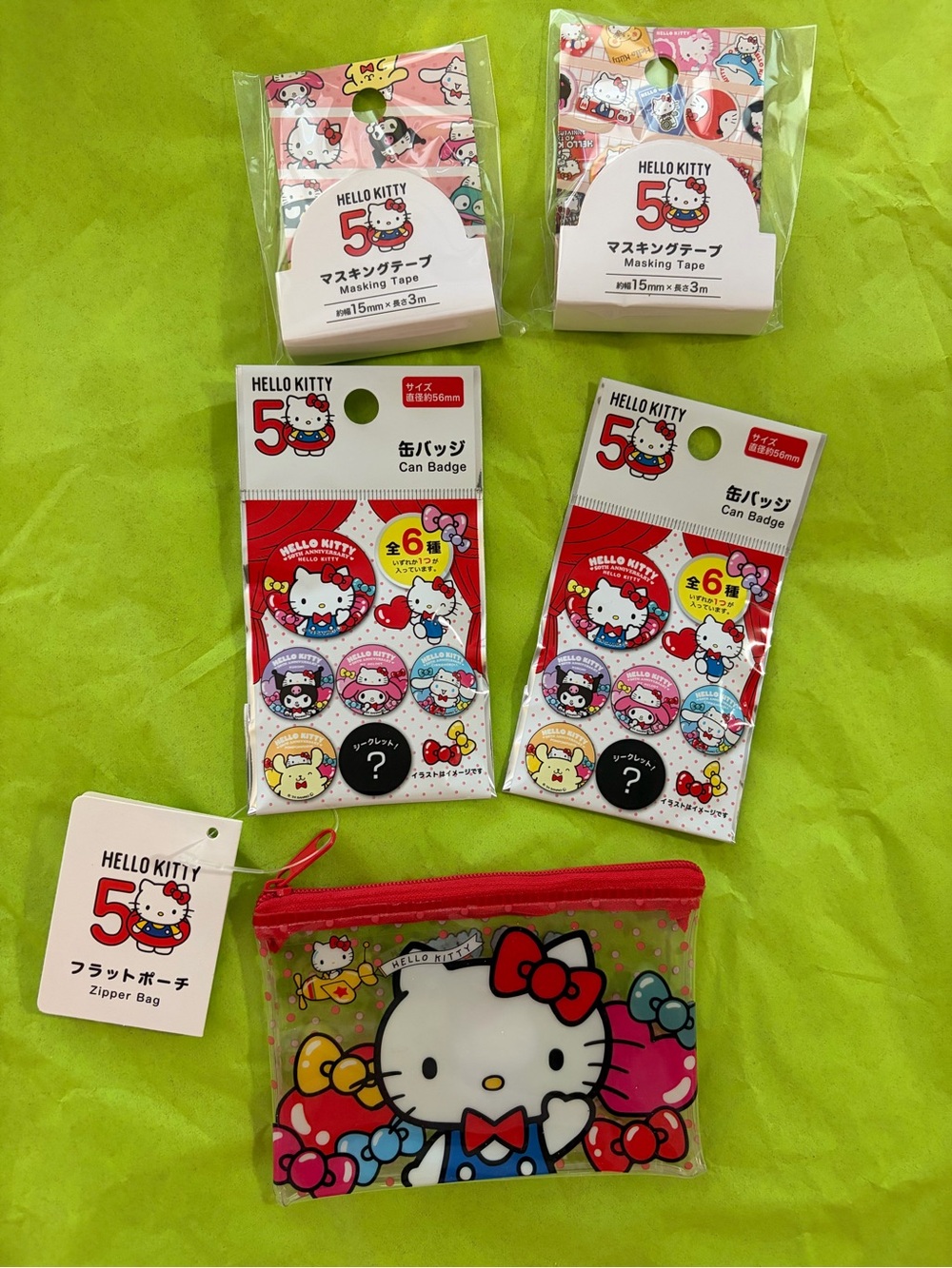 Hello Kitty 50th Anniversary Limited Edition Washi Tape, Blind Item Pins, Pouch